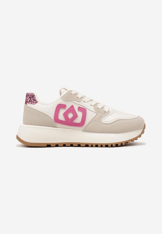Beżowo-Różowe Sneakersy na Grubej Podeszwie z Ozdobną Aplikacją Alivrella 4