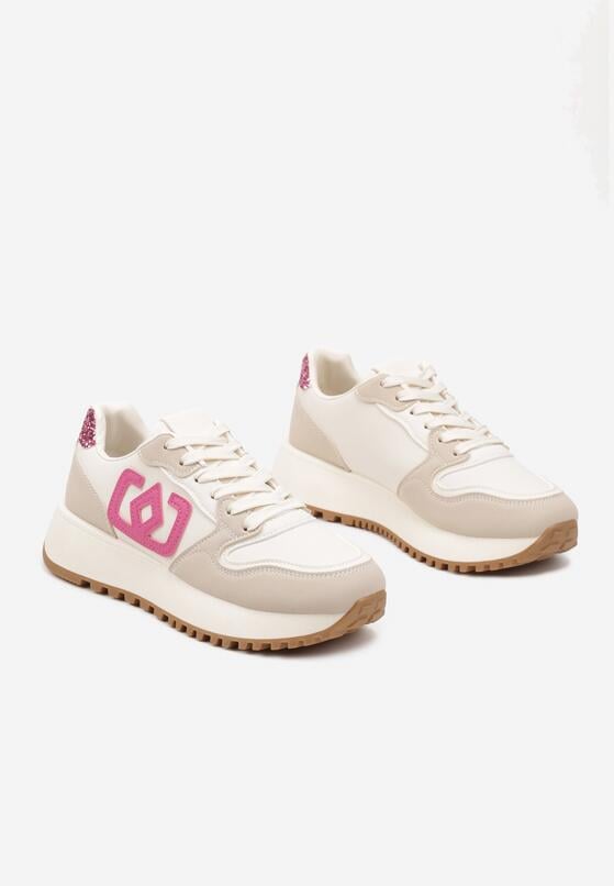 Beżowo-Różowe Sneakersy na Grubej Podeszwie z Ozdobną Aplikacją Alivrella 5
