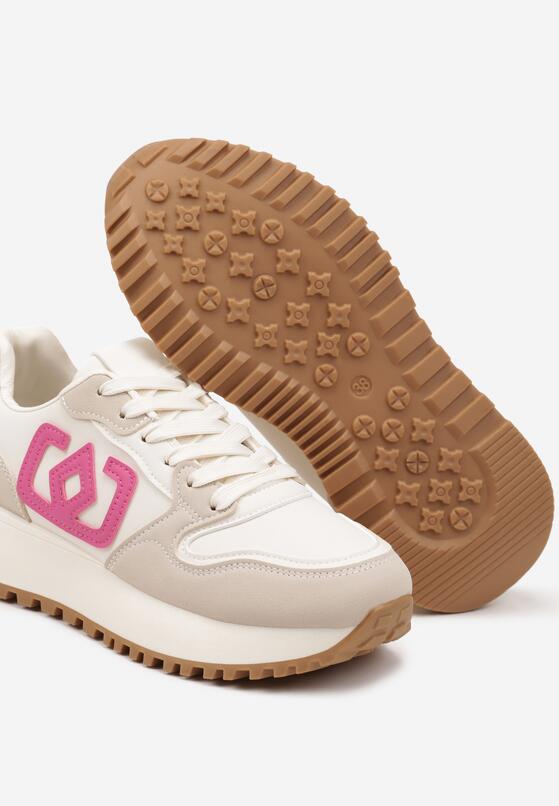 Beżowo-Różowe Sneakersy na Grubej Podeszwie z Ozdobną Aplikacją Alivrella 6