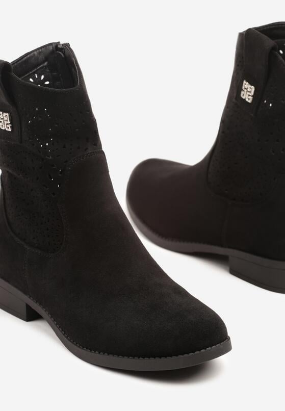Czarne Botki w Stylu Kowbojek z Ażurowymi Wycięciami Efadriana 6