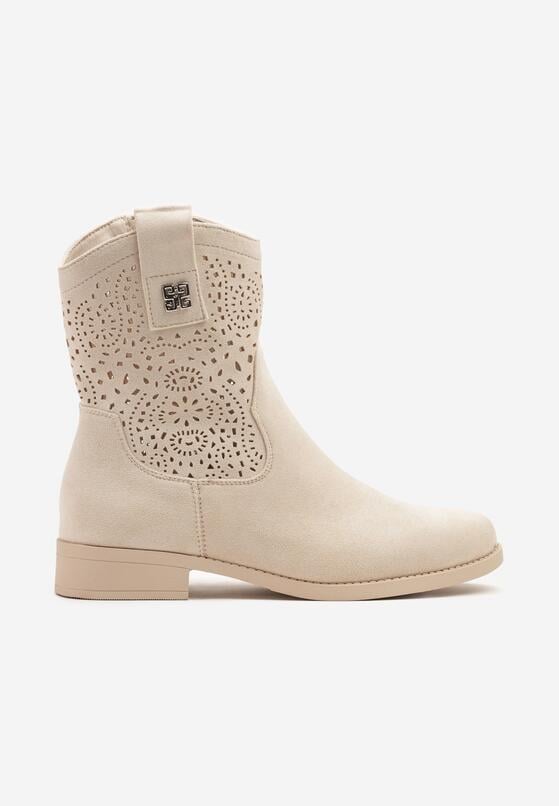 Beżowe Botki w Stylu Kowbojek z Ażurowymi Wycięciami Efadriana 4