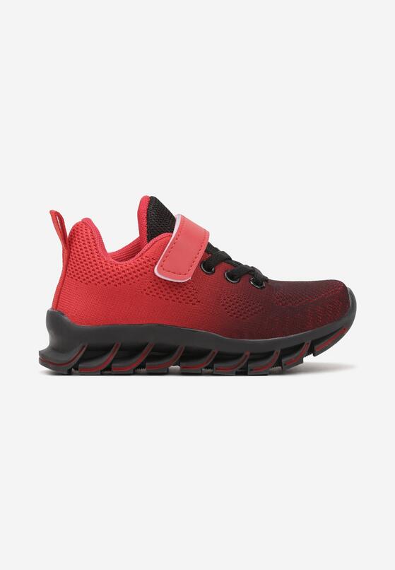 Czarno-Czerwone Buty Sportowe Zapinane na Rzep z Materiałową Cholewką Laniella 1