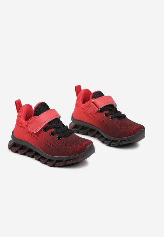 Czarno-Czerwone Buty Sportowe Zapinane na Rzep z Materiałową Cholewką Laniella 2