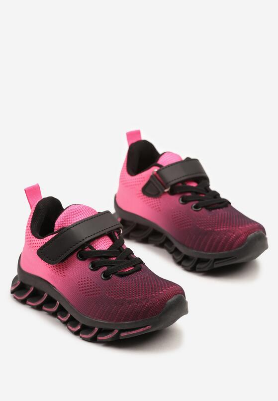 Czarno-Różowe Buty Sportowe Zapinane na Rzep z Materiałową Cholewką Laniella 2