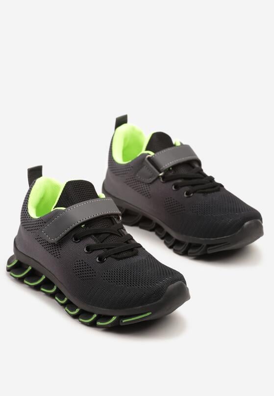 Czarno-Zielone Buty Sportowe Sneakersy na Grubej Tłoczonej Podeszwie Kizana 2