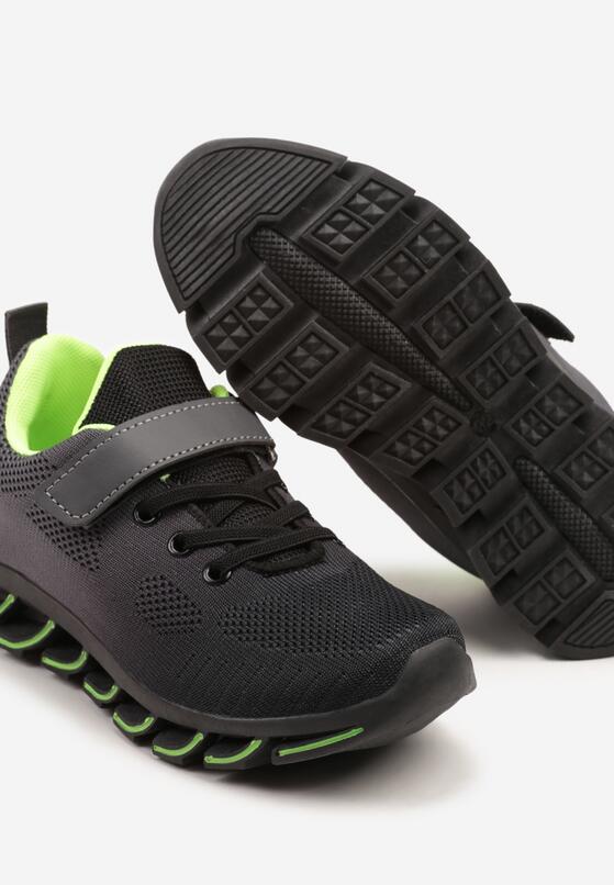 Czarno-Zielone Buty Sportowe Sneakersy na Grubej Tłoczonej Podeszwie Kizana 3