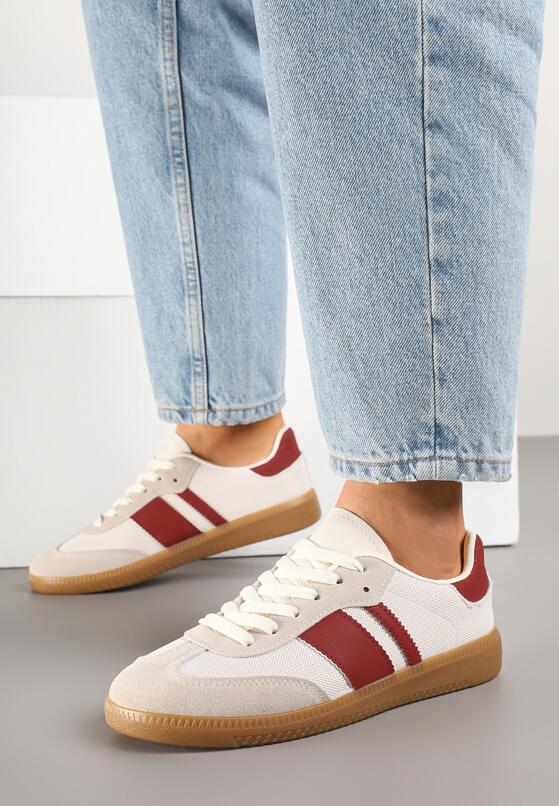 Beżowo-Bordowe Sneakersy Tenisówki z Ozdobnymi Paskami Nelidi 2