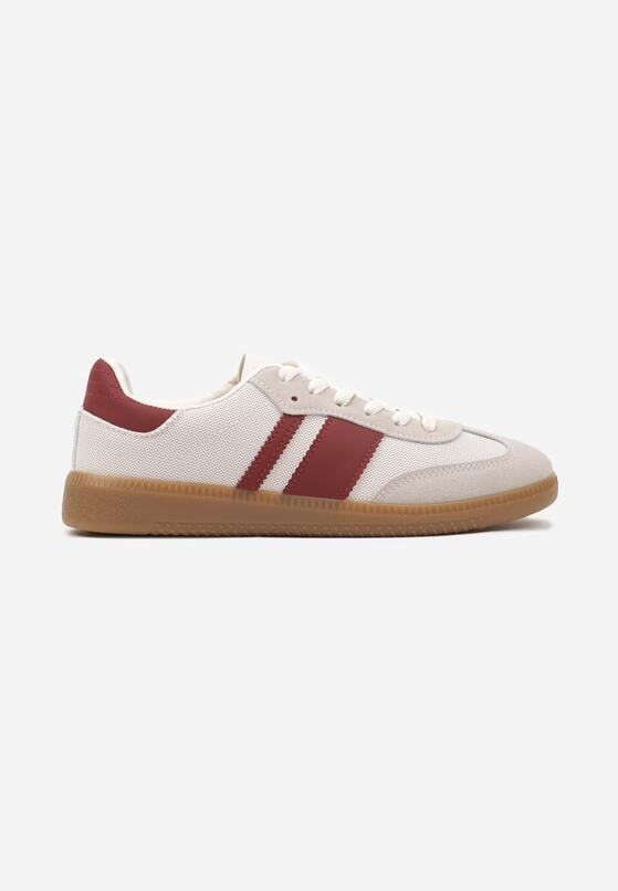 Beżowo-Bordowe Sneakersy Tenisówki z Ozdobnymi Paskami Nelidi 4