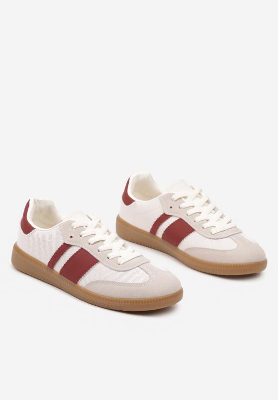 Beżowo-Bordowe Sneakersy Tenisówki z Ozdobnymi Paskami Nelidi 5