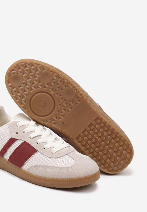 Beżowo-Bordowe Sneakersy Tenisówki z Ozdobnymi Paskami Nelidi 6