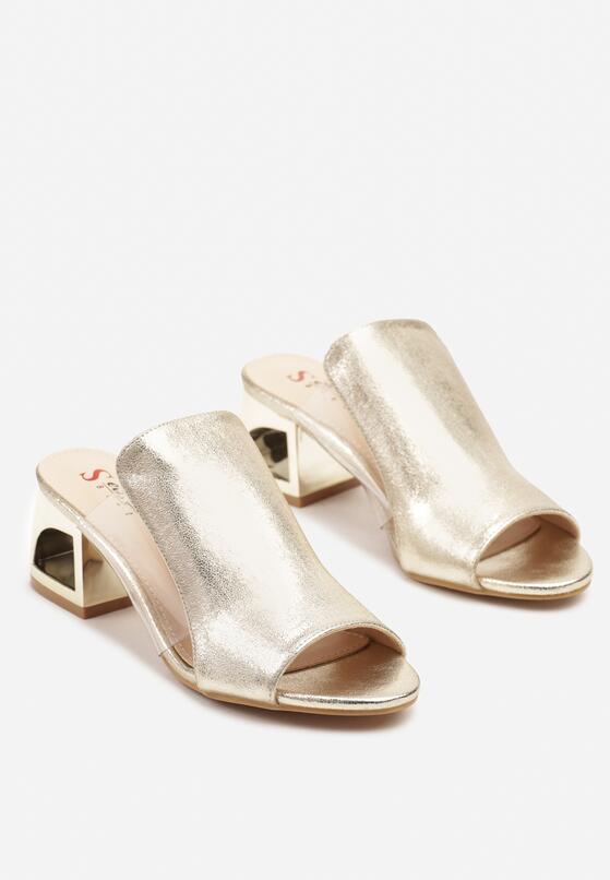 Złote Klapki na Geometrycznym Obcasie z Przezroczystą Cholewką Sanareth 5