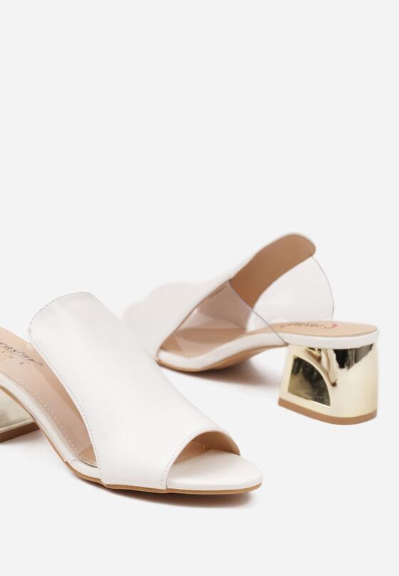 Białe Klapki na Geometrycznym Obcasie z Przezroczystą Cholewką Sanareth 6