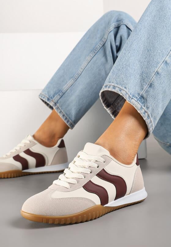 Beżowo-Bordowe Sneakersy w Stylu Klasycznych Tenisówek z Przeszyciami Velluria 2