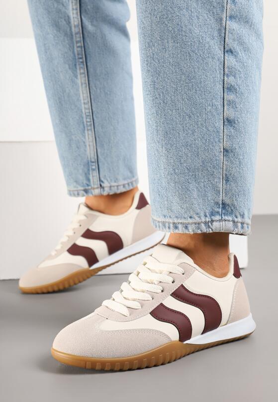 Beżowo-Bordowe Sneakersy w Stylu Klasycznych Tenisówek z Przeszyciami Velluria 3