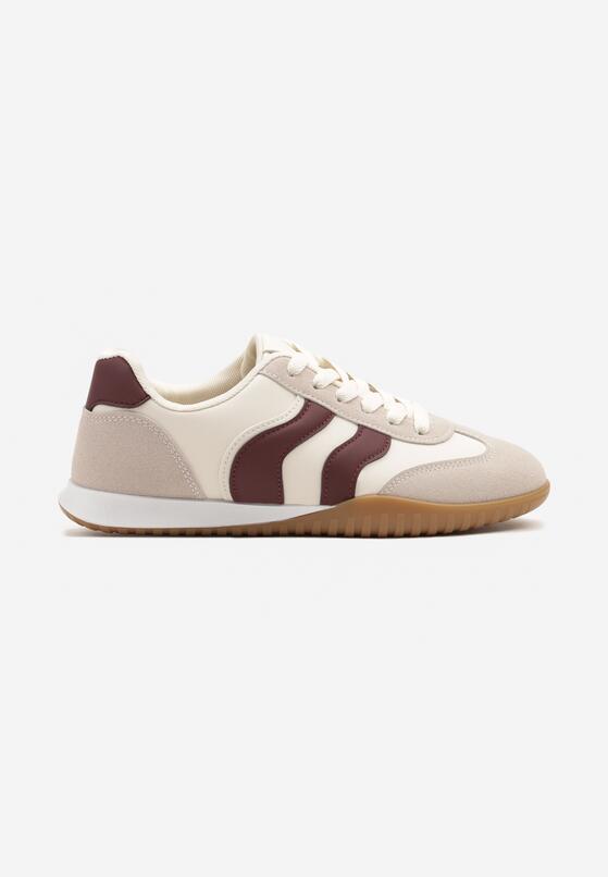 Beżowo-Bordowe Sneakersy w Stylu Klasycznych Tenisówek z Przeszyciami Velluria 4