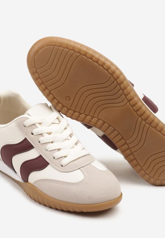 Beżowo-Bordowe Sneakersy w Stylu Klasycznych Tenisówek z Przeszyciami Velluria 6