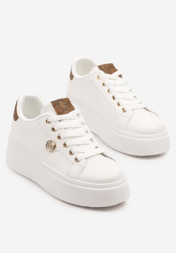 Biało-Brązowe Sneakersy na Platformie z Metaliczną Ozdobą Zaccaria 5