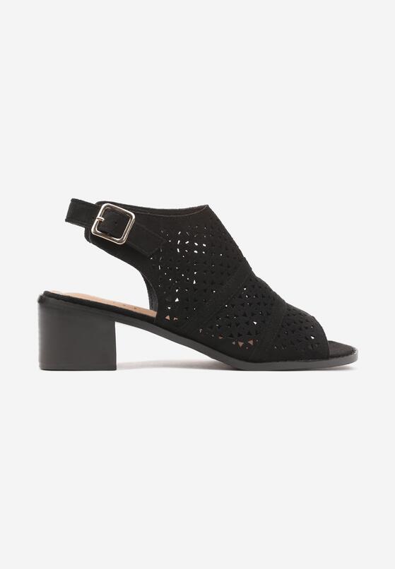 Czarne Sandały Botki na Słupku z Ażurową Cholewką i Noskiem Peep Toe Lanira 4