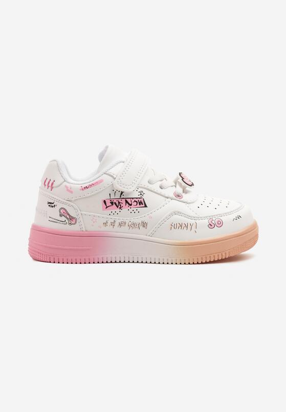 Biało-Różowe Buty Sportowe Sneakersy z Zapięciem na Rzep i Aplikacjami Setadwen 1