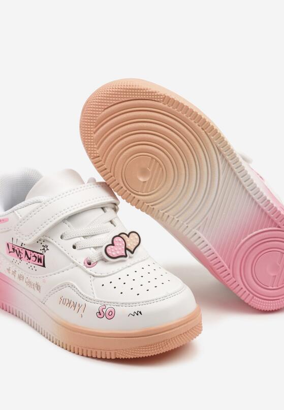 Biało-Różowe Buty Sportowe Sneakersy z Zapięciem na Rzep i Aplikacjami Setadwen 3