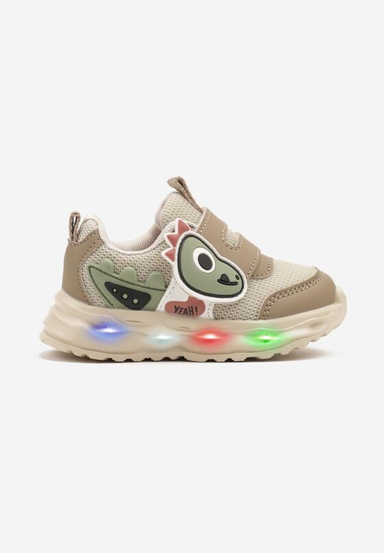 Ciemnobeżowe Buty Sportowe Sneakersy Ozdobione Dinozaurem 3D Setonia 1
