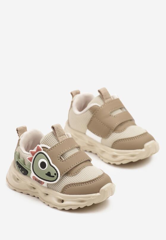 Ciemnobeżowe Buty Sportowe Sneakersy Ozdobione Dinozaurem 3D Setonia 2