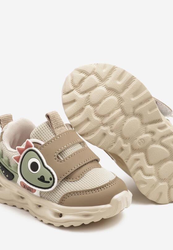 Ciemnobeżowe Buty Sportowe Sneakersy Ozdobione Dinozaurem 3D Setonia 3