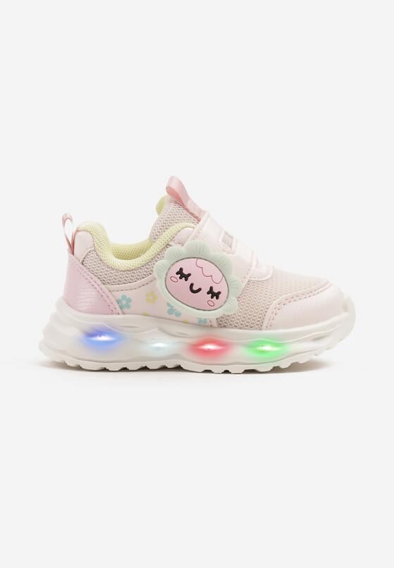 Różowe Buty Sportowe Sneakersy z Aplikacjami 3D i Lampkami LED Seneseta 1