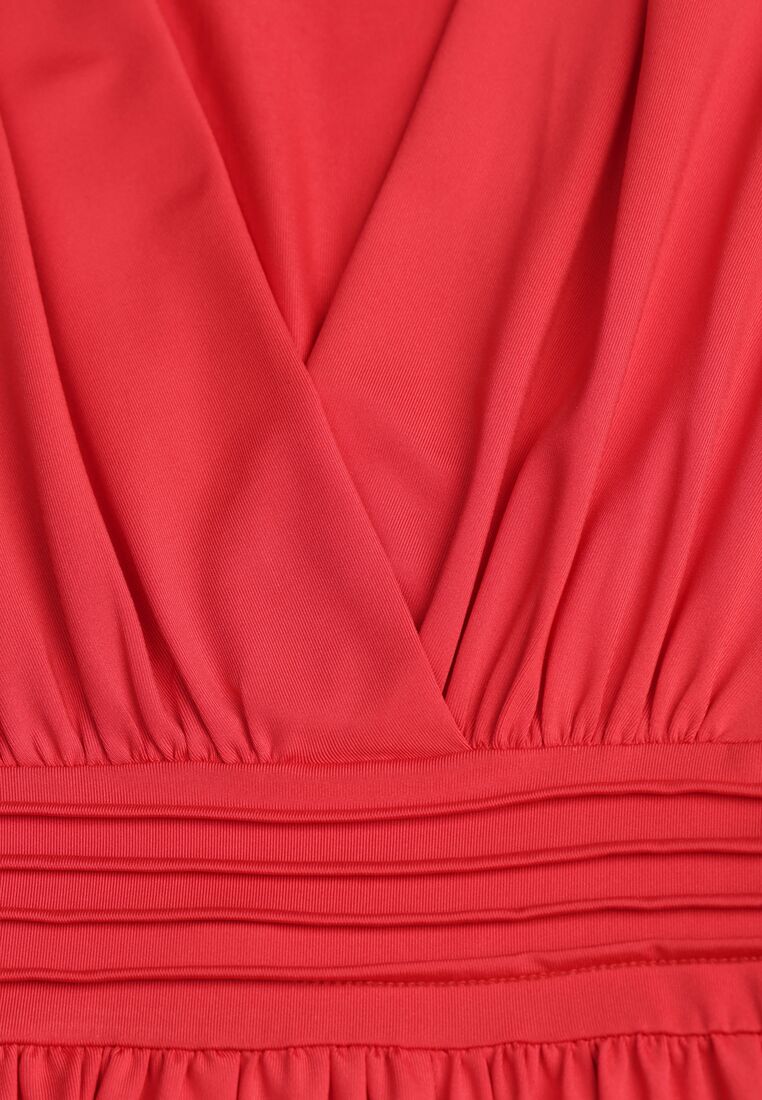 Czerwona Rozkloszowana Sukienka z Wiskozą Selithiel 8