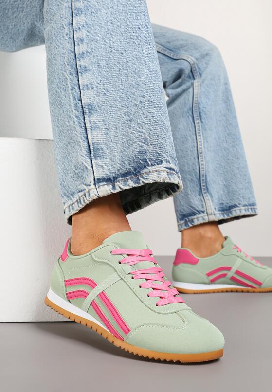 Jasnozielone Sneakersy z Przeszyciami i Ozdobnymi Paskami na Boku Beniffa 1