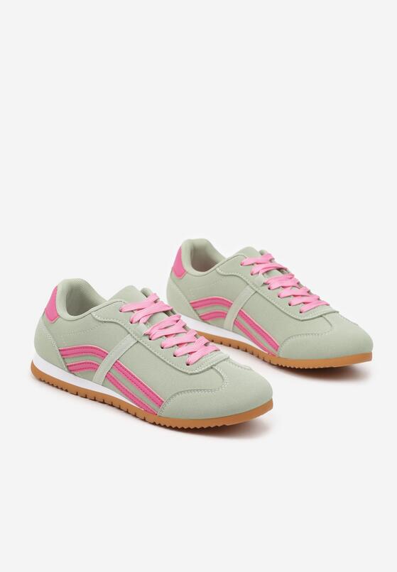 Jasnozielone Sneakersy z Przeszyciami i Ozdobnymi Paskami na Boku Beniffa 5