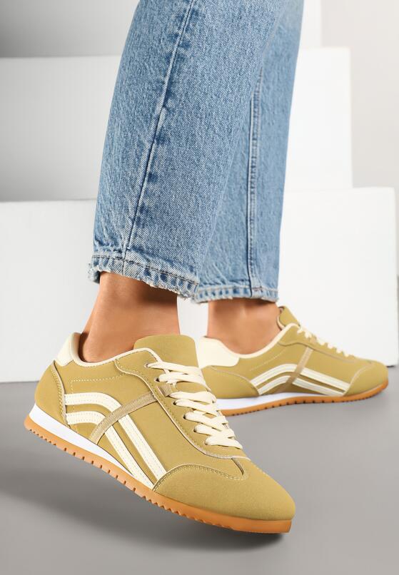 Żółte Sneakersy z Przeszyciami i Ozdobnymi Paskami na Boku Beniffa 1