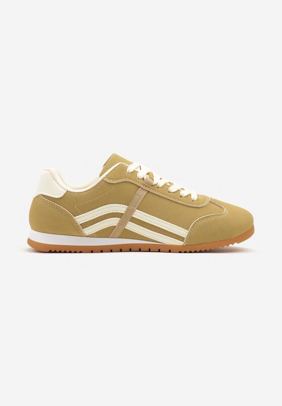 Żółte Sneakersy z Przeszyciami i Ozdobnymi Paskami na Boku Beniffa 4