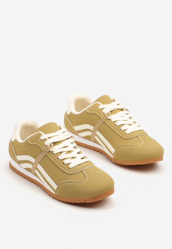 Żółte Sneakersy z Przeszyciami i Ozdobnymi Paskami na Boku Beniffa 5