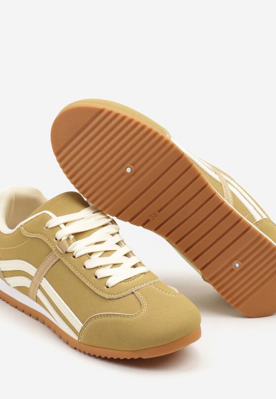 Żółte Sneakersy z Przeszyciami i Ozdobnymi Paskami na Boku Beniffa 6