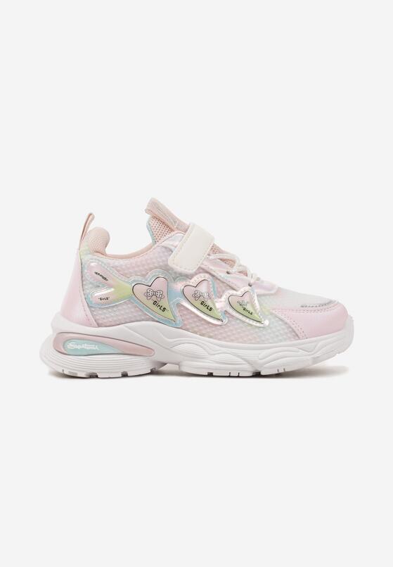 Różowe Buty Sportowe Sneakersy Ozdobione Sercami i Tłoczeniem Setolira 1