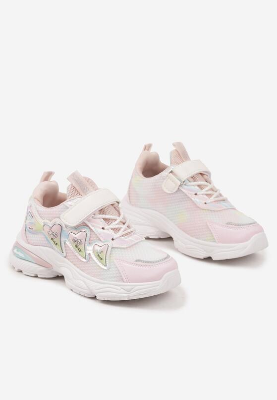 Różowe Buty Sportowe Sneakersy Ozdobione Sercami i Tłoczeniem Setolira 2