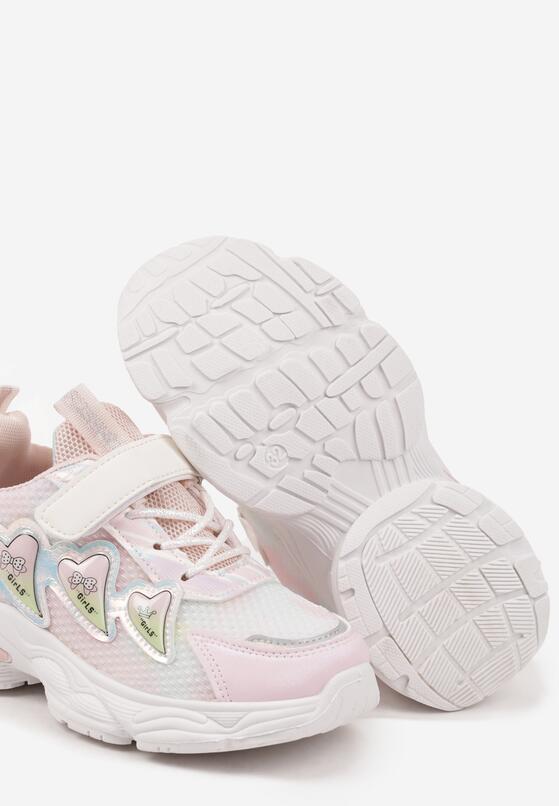 Różowe Buty Sportowe Sneakersy Ozdobione Sercami i Tłoczeniem Setolira 3