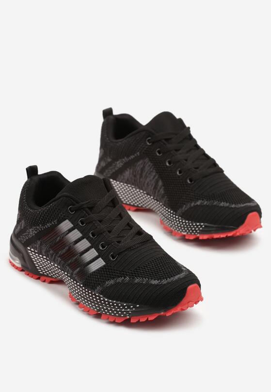 Czarno-Czerwone Sneakersy Sportowe z Ozdobnym Bieżnikiem Julinea 5