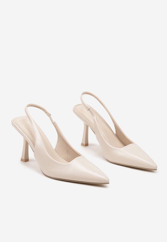Beżowe Sandały Slingback na Szpilce z Noskiem w Szpic Nanoril 5