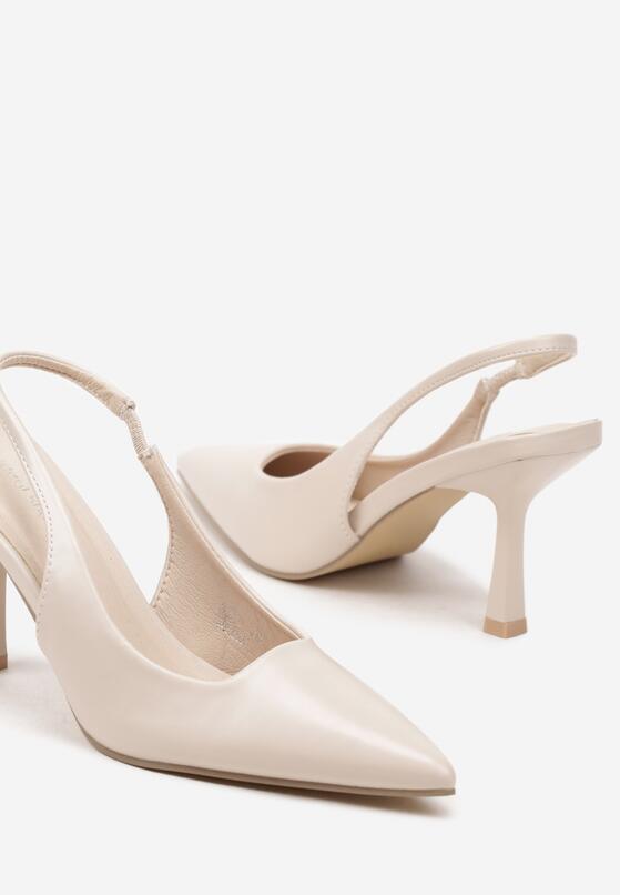 Beżowe Sandały Slingback na Szpilce z Noskiem w Szpic Nanoril 6