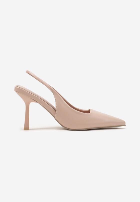 Beżowe Sandały Slingback na Szpilce z Noskiem w Szpic Nanoril 4