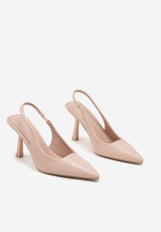 Beżowe Sandały Slingback na Szpilce z Noskiem w Szpic Nanoril 5