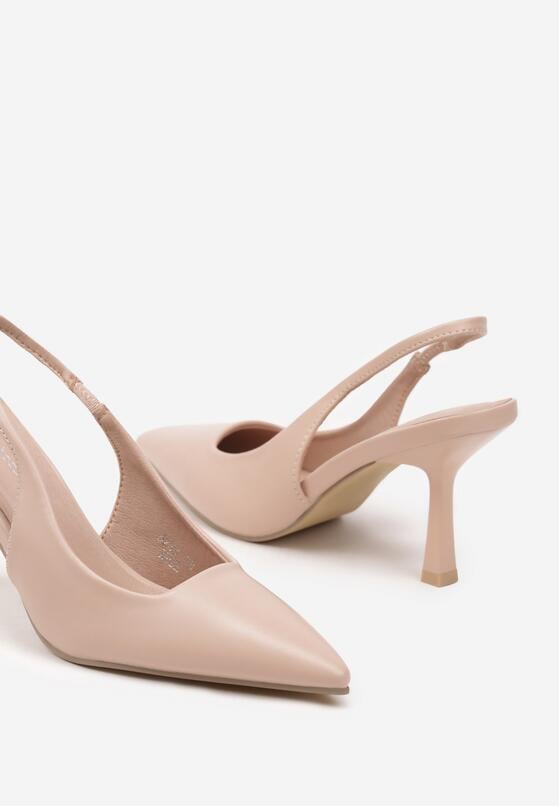 Beżowe Sandały Slingback na Szpilce z Noskiem w Szpic Nanoril 6