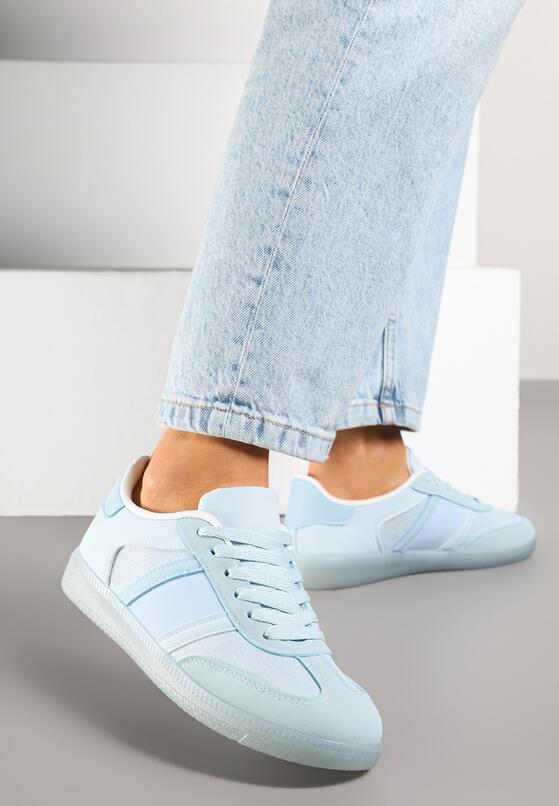 Niebieskie Sneakersy w Typie Tenisówek z Paskami na Boku Cholewki Wonevia 2