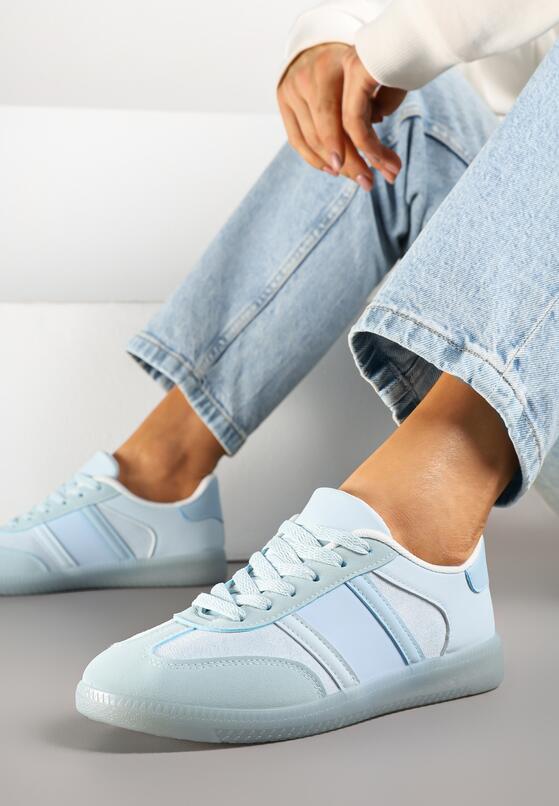 Niebieskie Sneakersy w Typie Tenisówek z Paskami na Boku Cholewki Wonevia 1