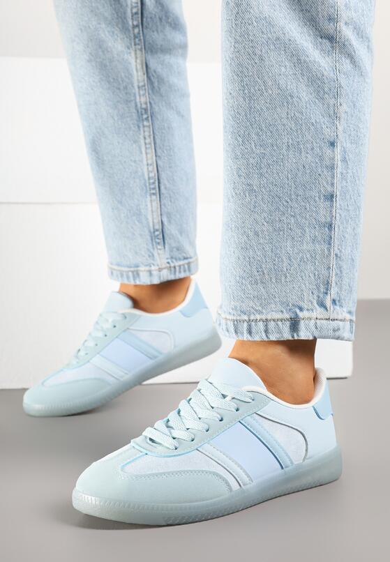 Niebieskie Sneakersy w Typie Tenisówek z Paskami na Boku Cholewki Wonevia 3