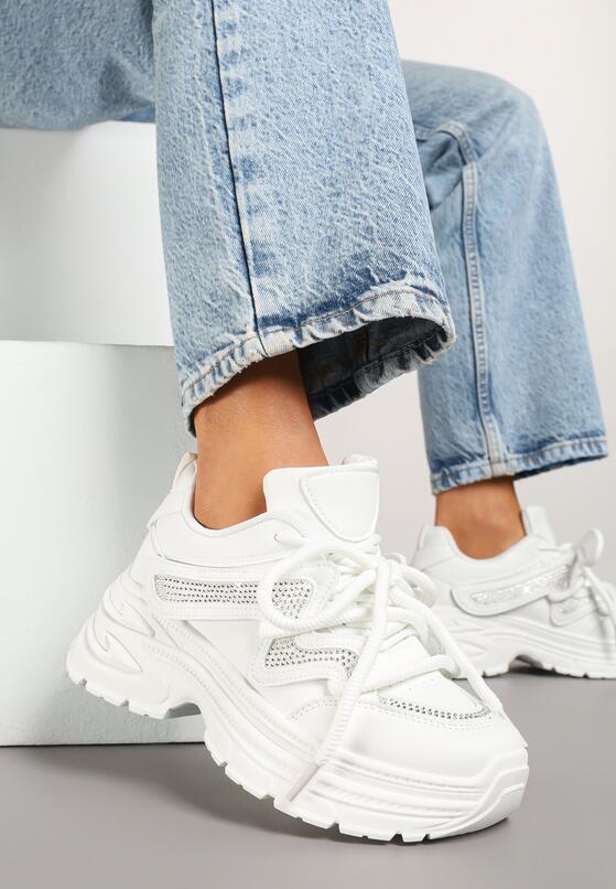 Białe Sneakersy z Podwójnym Sznurowaniem i Platformą Hilanne 1