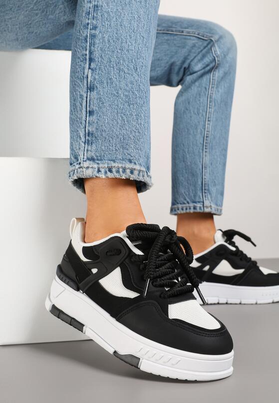 Czarne Sneakersy w Streetwearowym Stylu na Grubej Podeszwie Teniffia 2