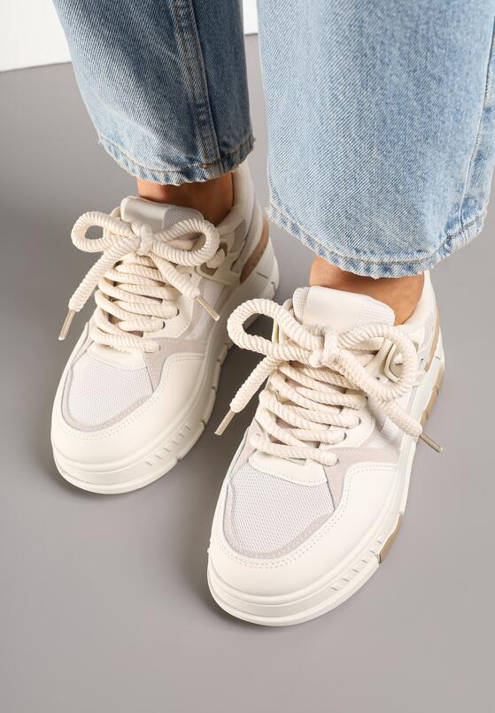 Beżowe Sneakersy w Streetwearowym Stylu na Grubej Podeszwie Teniffia 3